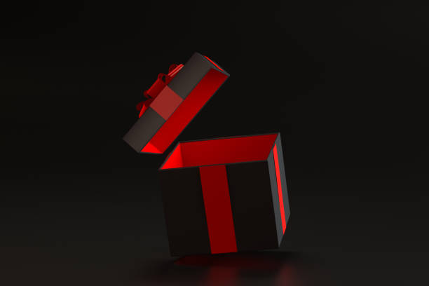 istock Black Friday, Black Open Gift Box, Minimal 3d Design on Black Background 1279217086