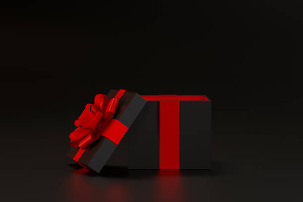 istock Black Friday, Black Open Gift Box, Minimal 3d Design on Black Background 1279217174