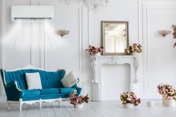 istock Modern bright room with air conditioning, 3D rendering illustration 1279219367