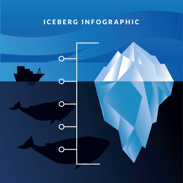 ilustraciones, imágenes clip art, dibujos animados e iconos de stock de infografía iceberg con ballenas y diseño vectorial de barco - tip of the iceberg