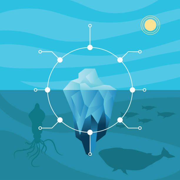 eisberg-infografik mit sonnenwal-oktopus und pinguinen-vektor-design - eishockey grafiken stock-grafiken, -clipart, -cartoons und -symbole