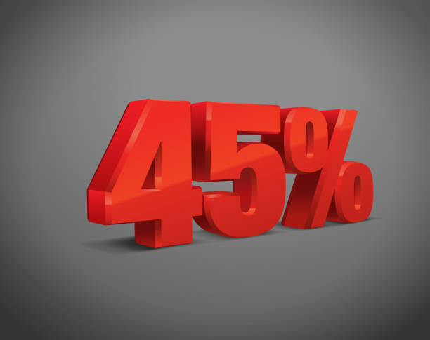 istock Glossy metal 45% red discount symbol. isolated vector on background stock illustration. Three Dimensional, Sale, Financial Figures 1279222457