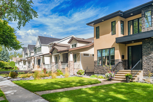 Stock photograph of houses in the Glenora neighbourhood of Edmonton Alberta Canada.