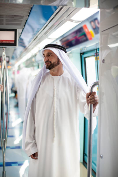 istock Sheik riding in subway train in Modern Metro in Dubai 1279227526