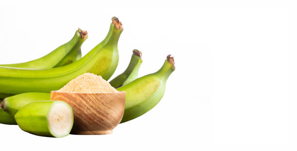 istock Flour and banana fruit isolated on white background 1279234283