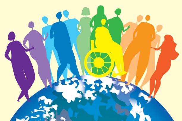 Silhouettes of people, men, women, disabled people in a wheelchair as an end to the inclusiveness of the lgbtq community, vector stock illustration with homosexuals and planet earth Silhouettes of people, disabled people in a wheelchair as an end to the inclusiveness of the lgbtq community. Vector stock illustration with homosexuals, planet earth as an international concept lesbian flag stock illustrations