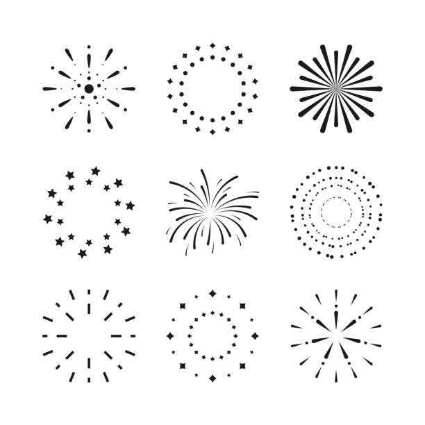 Fireworks. Set of black firecracker icons in various styles. Cartoon shape fireworks elements decoration for Anniversary, New year, Celebrate, Festival. Flat design on white. Vector illustration. Fireworks. Set of black firecracker icons in various styles. Cartoon shape fireworks elements decoration for Anniversary, New year, Celebrate, Festival. Flat design on white. Vector illustration. firework display stock illustrations