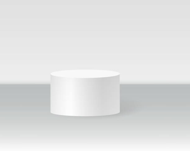 istock Single cylinder podium scene, winner pedestal. White cylinder template for showroom podium scene. Vector white pedestal for product presentation 1279251385