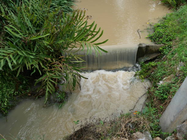 istock Turbid water in the check dam overflows into the spillway 1279257870