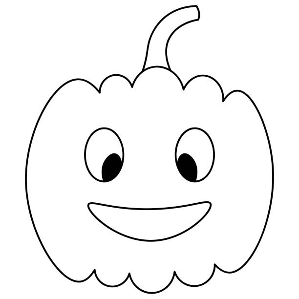 ilustrações, clipart, desenhos animados e ícones de abóbora. esboço. símbolo de halloween. expressão facial sorridente. ilustração vetorial. livro de colorir para crianças. contorno em um fundo branco isolado. estilo doodle. lanterna de jack. boa careta. vegetais de laranja. dia de todos os santos. - spirituality smiling black and white line art