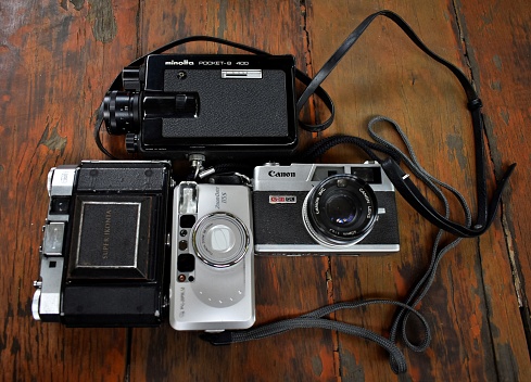 Jakarta, Indonesia - March 03, 2020: An old cameras still exist in modern era.
