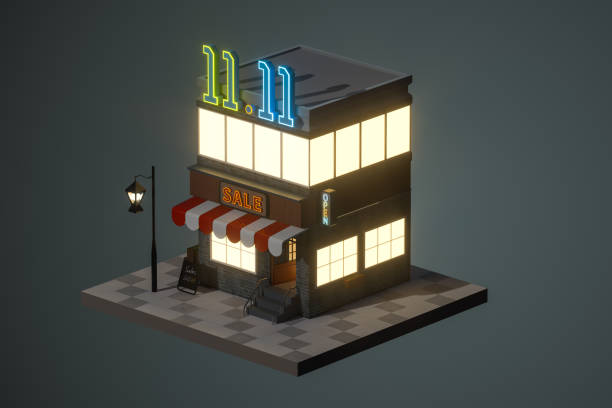 istock Cartoon store, modern shop building, 3d rendering. 1279263551