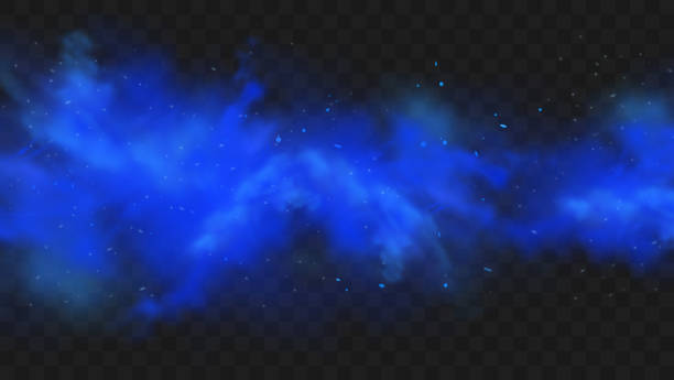 Blue smoke isolated on dark transparent background. Realistic blue magic mist cloud, chemical toxic gas, steam waves. Realistic vector illustration Blue smoke isolated on dark transparent background. Realistic blue magic mist cloud, chemical toxic gas, steam waves. Realistic vector illustration. nebula illustrations stock illustrations