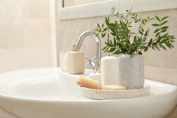 istock Sink and personal hygiene accessories in bathroom 1279273804