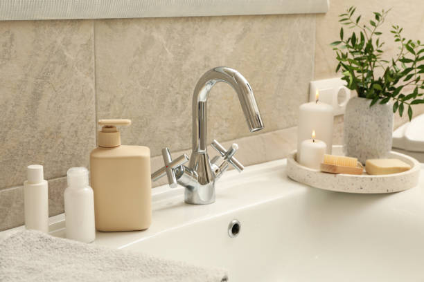 istock Sink and personal hygiene accessories in bathroom 1279273965