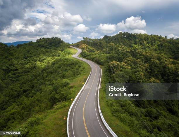 Aerial View Of Beautiful Steep Curved Road On The High Mountain In Nan Province Thailand Stock Photo - Download Image Now