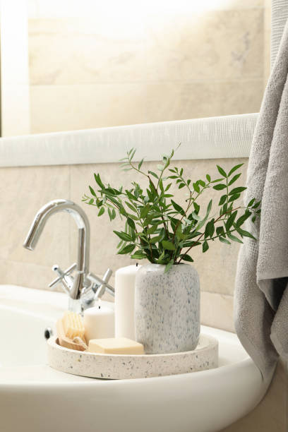 istock Sink and personal hygiene accessories in bathroom 1279274963