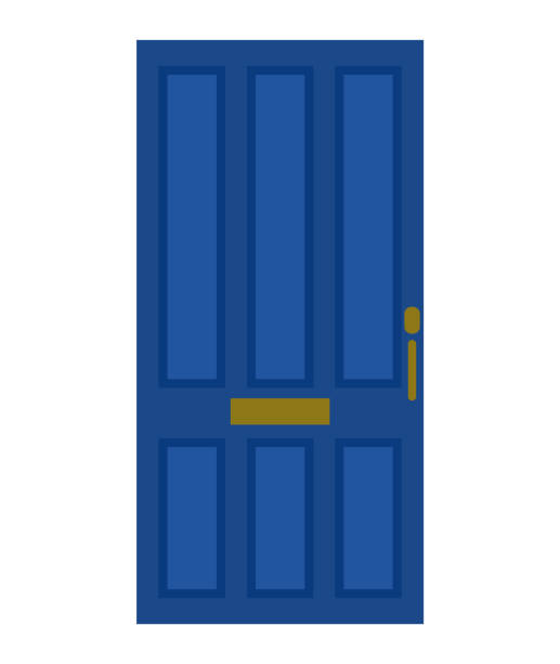 Blue closed front door. Isolated on a white background. Flat design. Vector illustration. blue front door stock illustrations