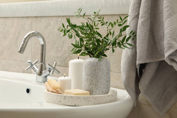 istock Sink and personal hygiene accessories in bathroom 1279275034