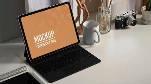istock Office desk with tablet, supplies and copy space, include clipping path 1279275739
