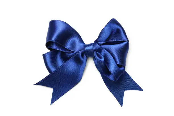 Photo of Blue satin bow isolated on white background