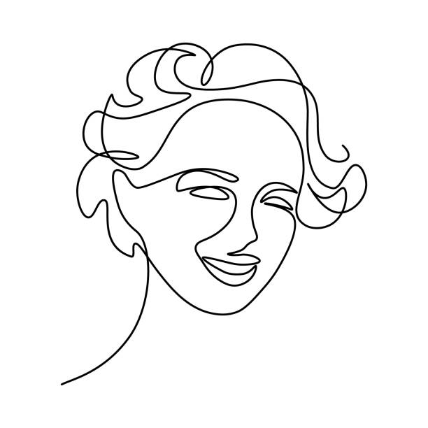 Beautiful Girl Face Stock Illustration - Download Image Now - Line Art,  Human Face, Smiling - iStock