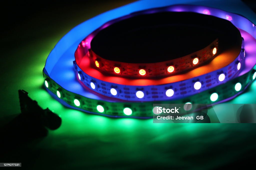 LED Strip lights which is ARGB type with glowing lights Color Image Stock Photo