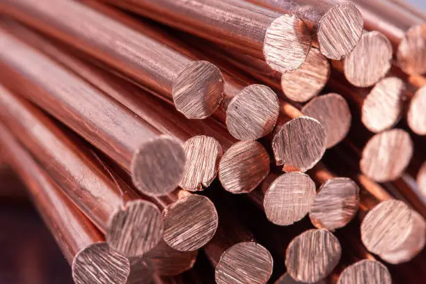 Pile of Scrap Copper Rod Close-up