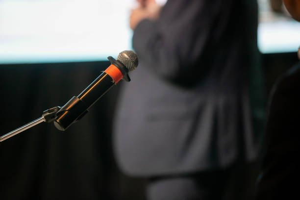 istock Microphone stand at conference room. 1279278674