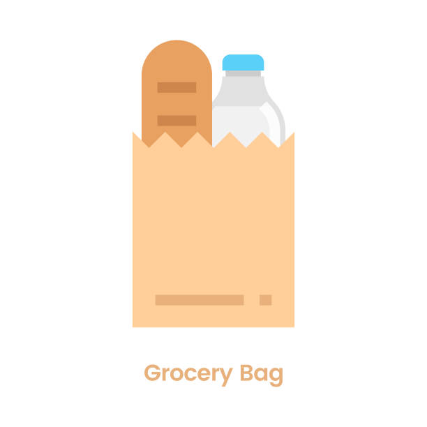 lebensmitteltasche icon flaches design. - food bread groceries basket stock-grafiken, -clipart, -cartoons und -symbole