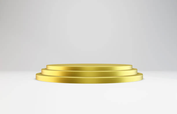 istock 3D render Golden Abstract podium on White Background. Stand for showing product. 1279280473