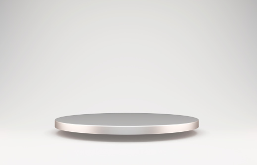 3D renderiza el podio abstracto metálico sobre fondo blanco. Soporte para mostrar el producto. photo