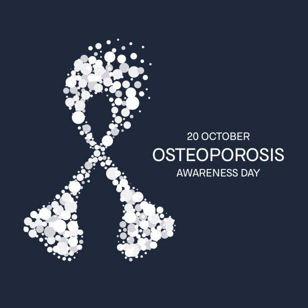 Osteoporosis bone disease awareness ribbon medical concept World osteoporosis awareness poster. White ribbon made of circles symbolizing porous bone losing tissue. Fractures and broken bones cause. Skeletal system disease. Medical concept. Vector illustration osteoporosis awareness stock illustrations