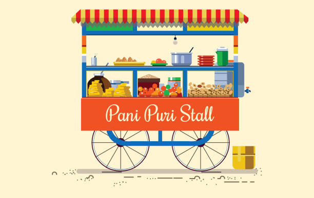 Pani Puri Stall Indian cities illustrator Pani Puri Stall street food stock illustrations