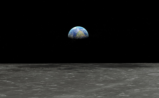 Earth seen from the moon - 3D rendering. Elements of this image furnished by NASA. https://visibleearth.nasa.gov/collection/1484/blue-marble