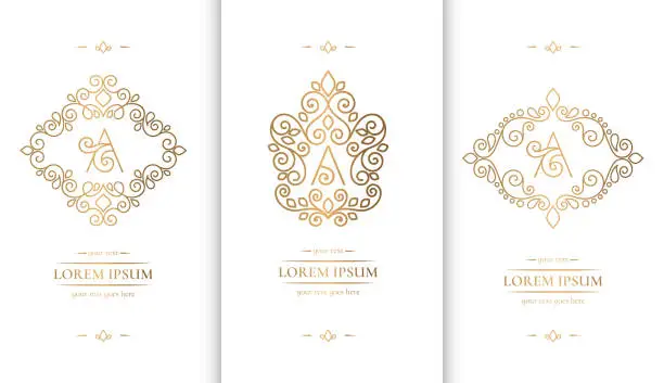 Vector illustration of Vector set of golden frames. Elegant, classic elements. Can be used for jewelry, beauty and fashion industry. Great for logo, invitation, flyer, menu, background, or any desired idea.