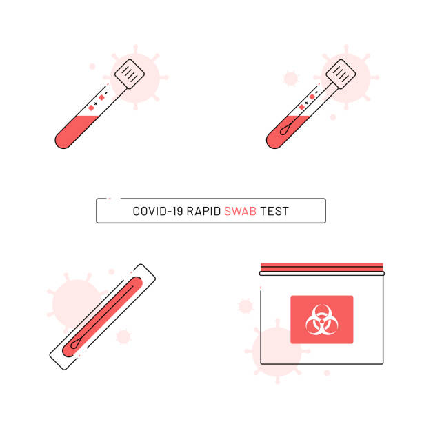 ilustrações de stock, clip art, desenhos animados e ícones de icon set of coronavirus nasal swab test kit - cavidade nasal