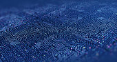 Close Up High Tech Circuit Board. Futuristic Technology. 3D Illustration Render