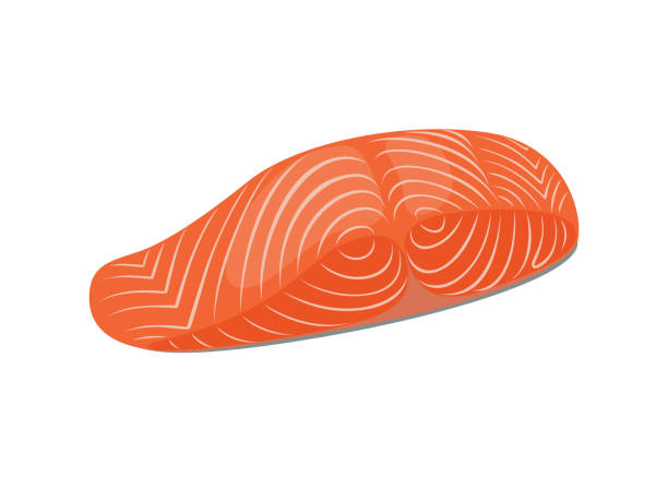 ilustrações de stock, clip art, desenhos animados e ícones de salmon fillet isolated on white background. vector illustration in cartoon flat style. seafood icon. - fillet
