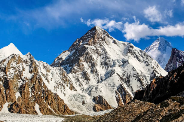 Fascinating view of the K2 peak K2 the 2nd highest peak on the earth is 8,611 meters above sea level situation in the Gilgit-Baltistan region of Pakistan k2 mountain panorama stock pictures, royalty-free photos & images
