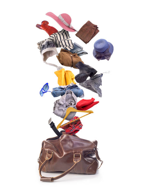 istock vintage skin open bag with falling clothing isolated 1279302807