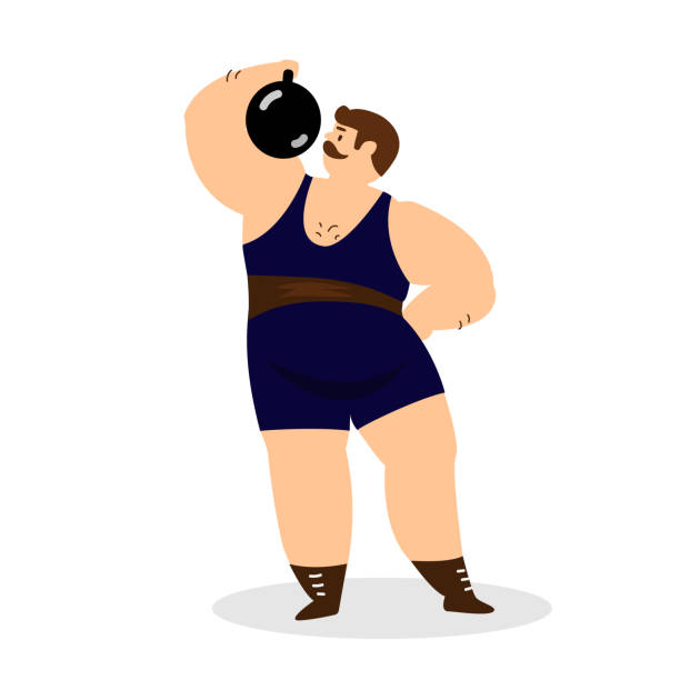 ilustrações, clipart, desenhos animados e ícones de strongman levantamento haltere - circus strongman men muscular build