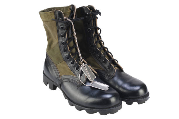 istock New brand US army pattern jungle boots with dog tags 1279305166