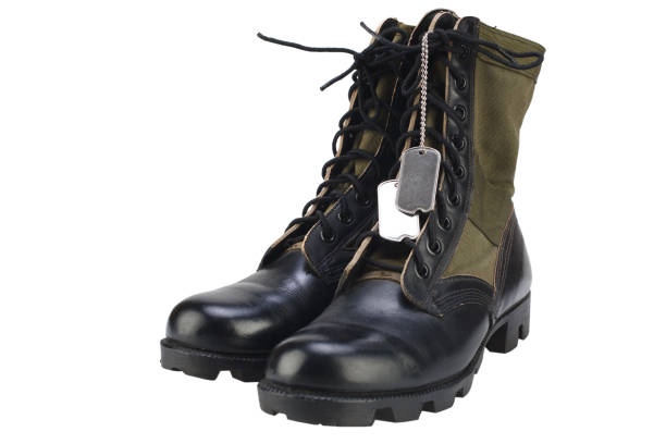 istock New brand US army pattern jungle boots with dog tags 1279305234