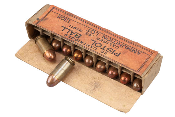 istock Pistol ball caliber .45 M1911 box with cartridges 1279305329
