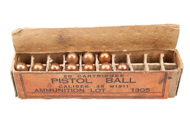 Pistol ball caliber .45 M1911 box with cartridges