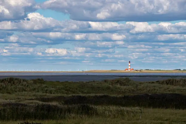 View of the Westerheversand lighthouse from St. Peter Ording