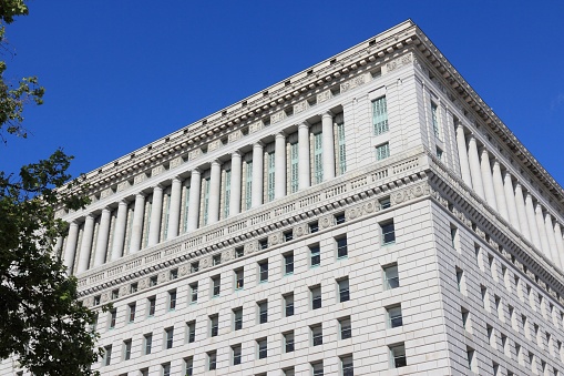 Hall of Justice in Los Angeles. The courthouse is one of oldest surviving buildings in Los Angeles. It dates back to 1925.