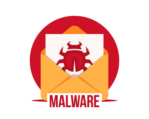 malware per e-mail-vektor-symbol. virus im brief. virus, malware, e-mail-betrug, e-mail-spam, phishing-betrug, hacker-angriff konzept - spyware stock-grafiken, -clipart, -cartoons und -symbole