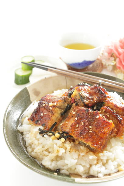 istock Japanese food, grilled eel Unagi and green tea 1279312007
